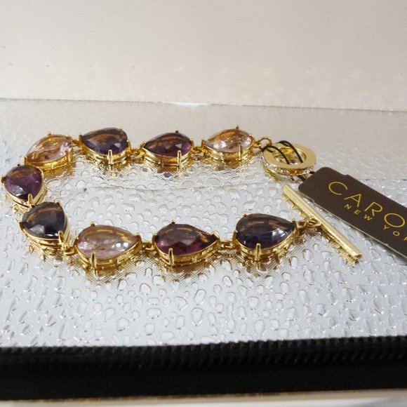 Carolee Bracelet Purple & Gold Teardrop Crystals NWT 17682 Orig $95 Perfect - Picture 2 of 5